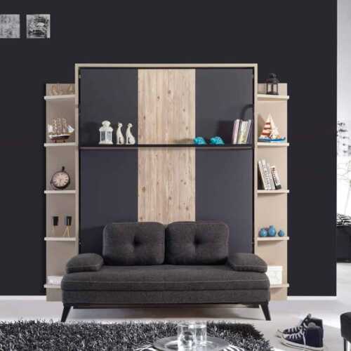 Lit escamotable luxul | Armoire lit escamotable vertical XL 2 places avec canape chambre salon 01