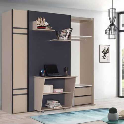 Lit escamotable luxul | Lit escamotable combine 3 en 1 avec penderie et bureau 3