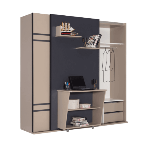 Lit escamotable luxul | Lit escamotable combine 3 en 1 avec penderie et bureau ensemble 3