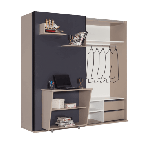 Lit escamotable luxul | Lit escamotable combine 3 en 1 avec penderie et bureau ensemble 4