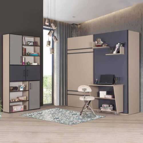 Lit escamotable luxul | Lit escamotable combine 3 en 1 avec penderie et bureau ensemble dans chambre