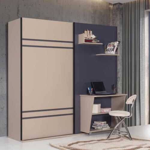 Lit escamotable luxul | Lit escamotable combine 3 en 1 avec penderie et bureau ensemble dans chambre fermee