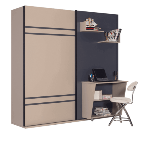 Lit escamotable luxul | Lit escamotable combine 3 en 1 avec penderie et bureau ensemble fermee