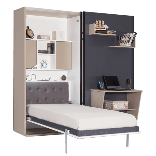 Lit escamotable luxul | Lit escamotable combine 3 en 1 avec penderie et bureau ensemble ouvert