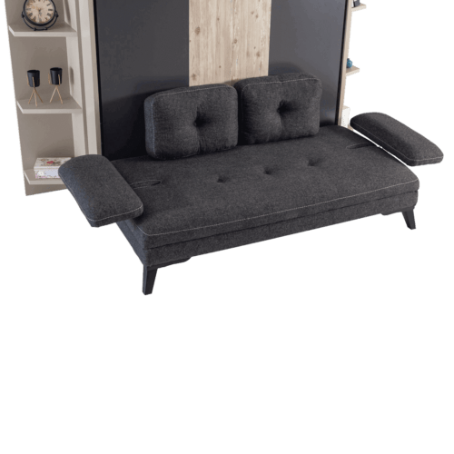 Lit escamotable luxul | Lit escamotable horizontal 2 places avec canape noire details 1