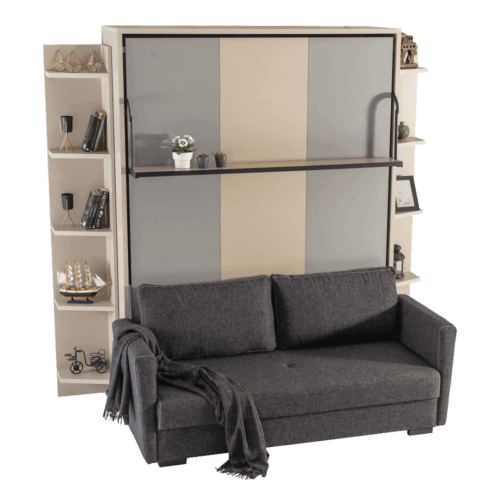 Lit escamotable luxul | Lit escamotable horizontal 2 places smart avec canape noire details