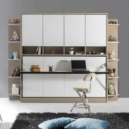 Lit escamotable luxul | lit escamotable horizontal optimal 1 place avec armoire sur meuble fermee dans chambre