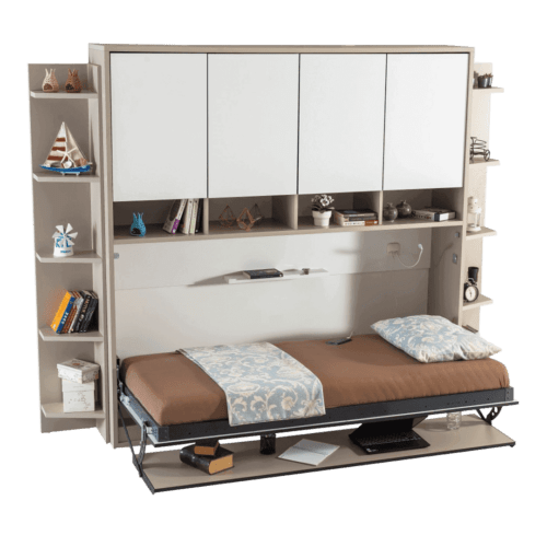 Lit escamotable luxul | lit escamotable horizontal optimal 1 place avec armoire sur meuble ouvert 1