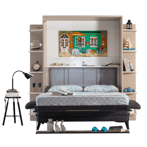 Lit escamotable luxul | armoire lit escamotable vertical XL 2 places avec canape lit ouvert salon yeni